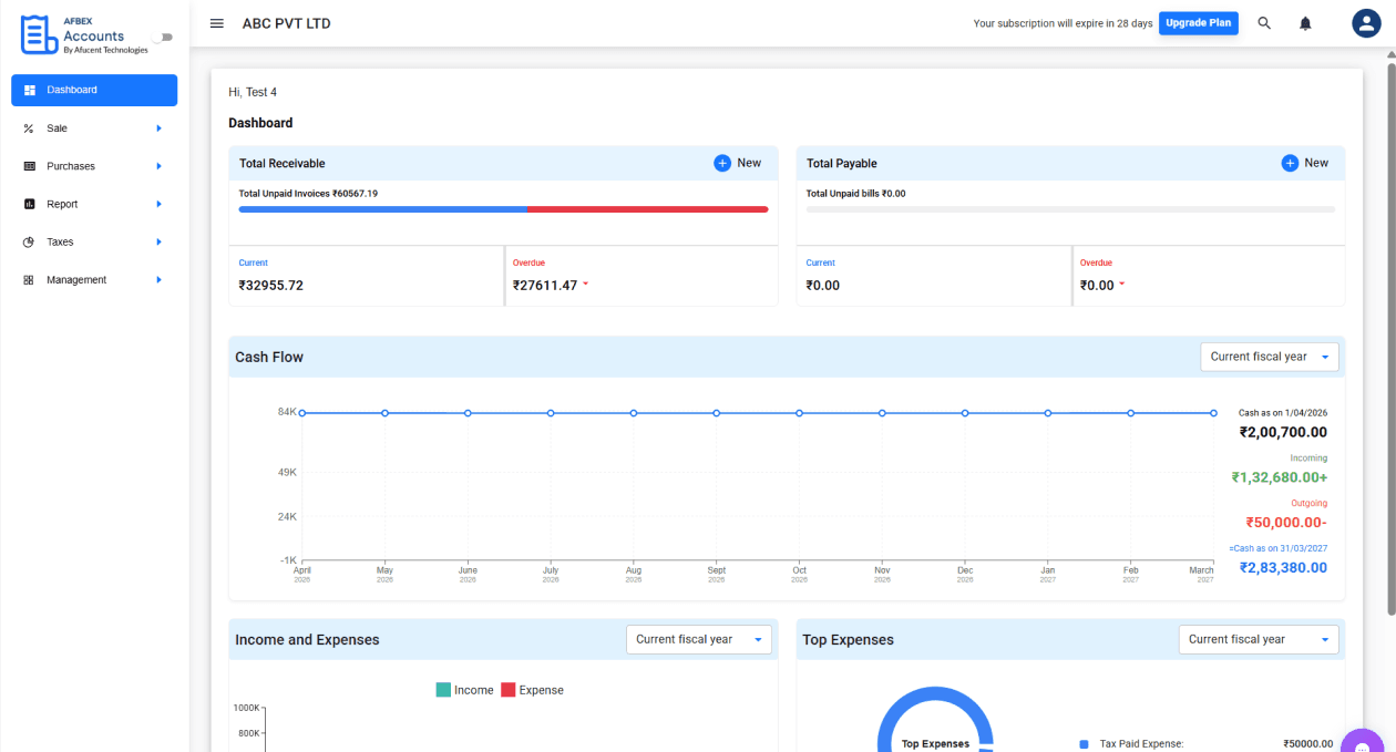 AFBEX Accounts interface